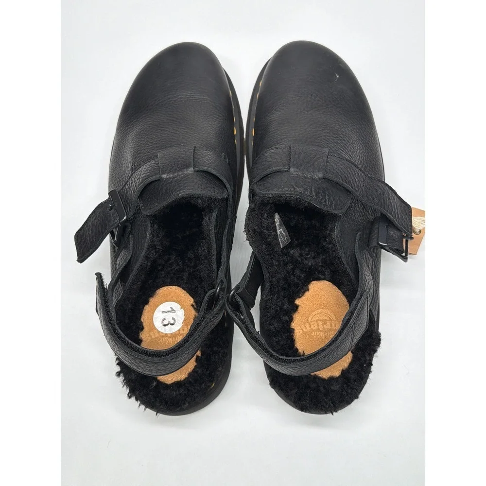 Dr Martens Black Leather Fur Lined Clog Sandal Mens Size 13 Adjustable Strap NWT